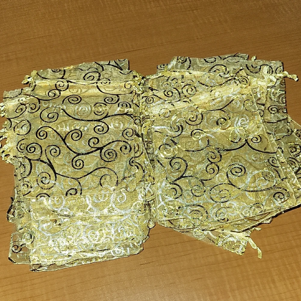 90 Gold Organza Gift Bags with Gold Swirl Design And Gold Tie.   New. Resellers